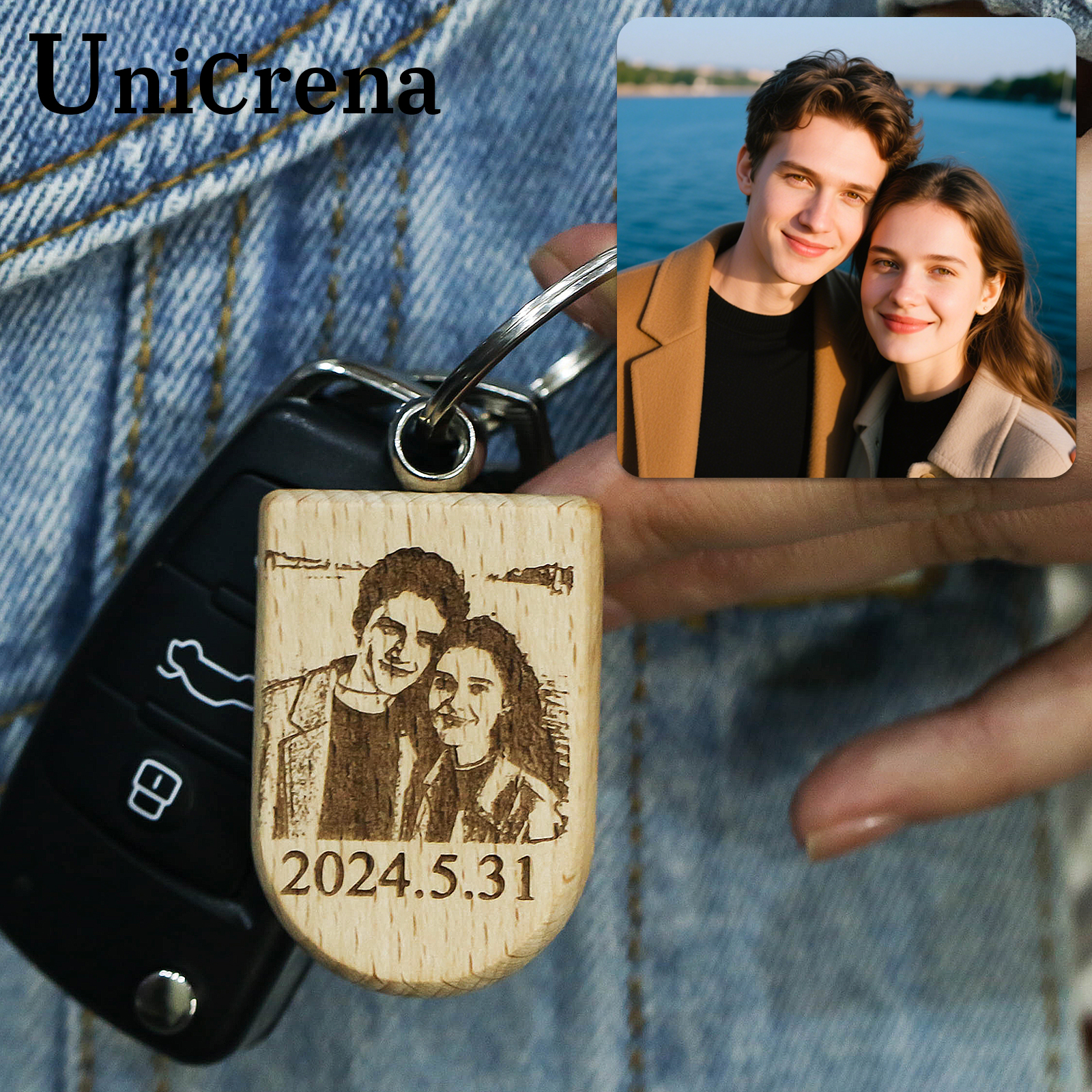 Woodworking Logos - Unicrena Custom Photo Wood Keychain Engrave