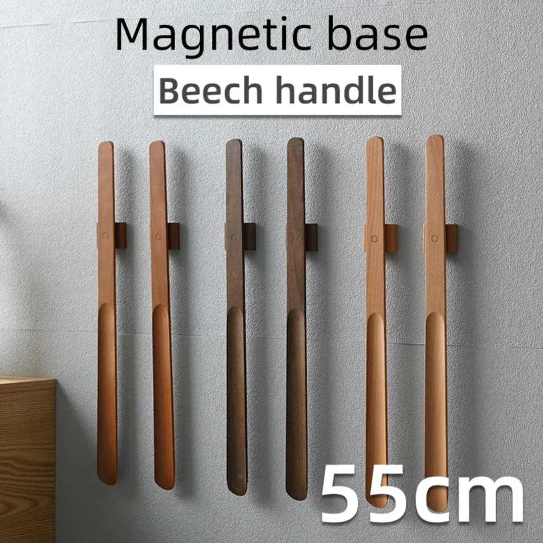 Woodworking Logos - 55CM wooden long handle Magnetic shoehorn